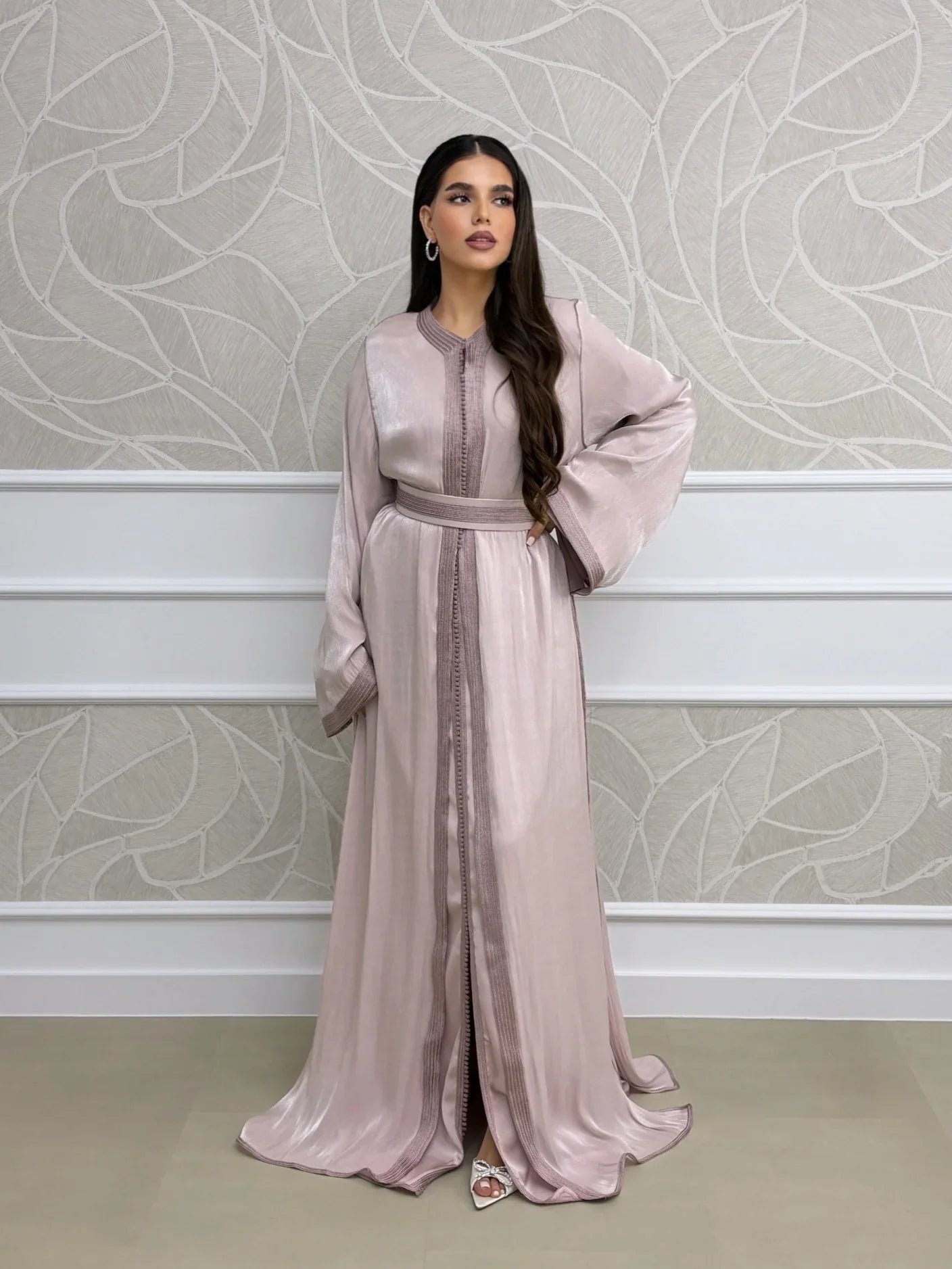 Sawsan Moroccan takchita two-piece wedding dress with belted overlay